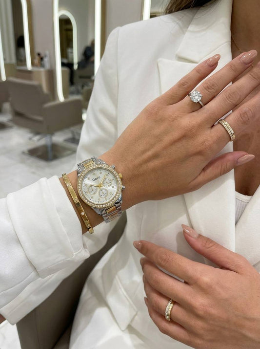 Montre Deue Rond Deux Couleurs 💛🤍